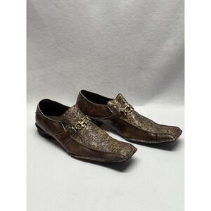 Paolo Giardini Mens Brown Leather Etched Floral Square Toe Bit Loafers Size 12